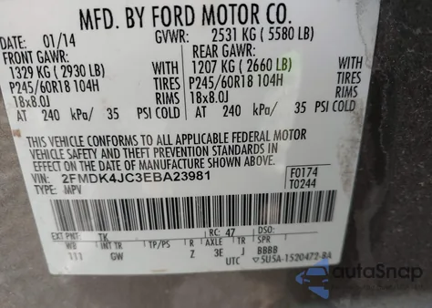 2014 Ford Edge Sel z USA, uszkodzony, nr VIN 2FMDK4JC3EBA23981